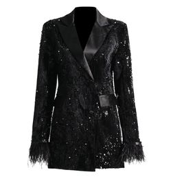 Fashion Socialite light luxury style sequined suit spring 2024 new style trimmings slim-fit cuffs feathers stitching suit