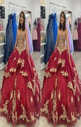 Gorgeous Gold Embroidery Burgundy 2022 Ball Gown Quinceanera Dresses Sweetheart Pearls Beaded Applique Tulle Sweet 15 16 Charra Pr7593753