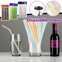 Disposable Cups Straws 100Pcs Drinking Plastic Colorful Art Long Flexible Wedding Party Supplies Kitchen Accessories