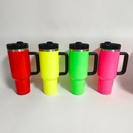NEW Fluorescent Color 40oz Reusable Tumbler Fluorescent Paint Quencher with Handle and Straw Stainless Steel Insulated Travel Mug Tumbler DIY Ready to Ship