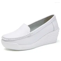 Casual Shoes Women's Soft Sole White Wedge Leather Sneakers Work Non-Slip Flats Anti-Slip Nursing Shoe Mom Walking Loafers