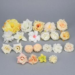 Decorative Flowers 22Pcs Cream Artificial Silk Flower Heads Combo Set Bulk Fake DIY Crafts Wreath Garland Crown Number