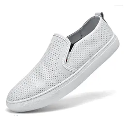 Casual Shoes Leather Fashion Men White Sneakers Flat Comfortable Breathable Handmade Sumeer Loafers Male Footwear