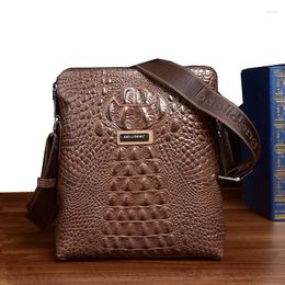 Bag Crocodile Pattern Genuine Leather Men Handbag Vertical Shoulder Men's Business Purse Casual Messenger Crossbody