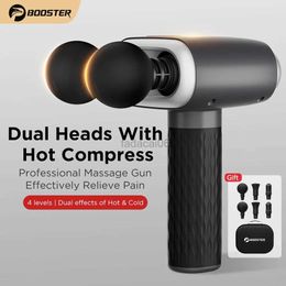 Massage Gun Booster Electric Dual Heads Massage Gun with Hot Compress Portable 4 Gears for Muscle and Shoulder Relaxation and Pain Relief 240321