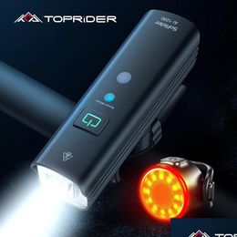 Bike Lights Bicycle Light Usb 1200Lm4800Mah Led Rechargeable Set Road Mtb Front Back Headlight Lamp Flashlight Cycling Drop Delivery Dhe3J