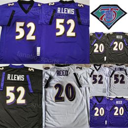 2004 2006 Vintage Football 52 Ray Lewis Retro Jersey 20 Ed Reed Uniform 75th Anniversary Black Purple White Team For Sport Fans Breathable Pure Cotton Sewn On Top