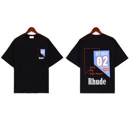 Rhude high-quality Designer Shirt for Men Short Sleeve Printing Tee Top Loose letter printed pure cotton leisure fashion D0T2