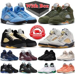 With box jumpman 5 basketball shoes men women 5s UNC University Blue Olive Dawn Dusk Black Cat Georgetown Burgundy Lucky Green mens trainers sports sneakers
