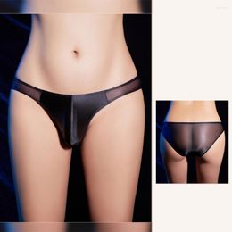 Underpants Sexy Men Briefs Ice Silk Oil Shiny Underwear Low Rise Transparent Thong Patchwork G-string Bulge Pouch Soft Thin Panties