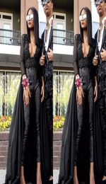 2019 Cheap Black Jumpsuits Prom Dress Long Sleeves Pageant Holidays Graduation Wear Evening Party Gown Custom Made Plus Size5718814