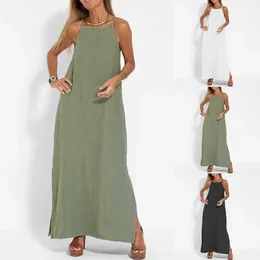 Casual Dresses Summer For Women 2024 Women's Fashion Split Strap Dress Solid Colour Boho Long Female Vacation