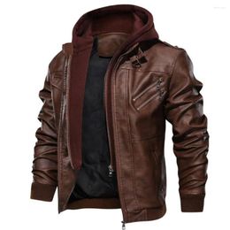 Men's Jackets Autumn Winter Leather Jacket Men Fashion Casual Warm Overcoat PU Biker Coat Windbreaker With Hood Male Clothing