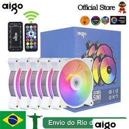 Laptop Cooling Pads Aigo Ar12 White 120Mm Rgb Fan Ventilador Pc Gamer Computer Case Kit Cooler 12Cm Adjust Speed 12V Argb Fans Ventoin Otd0B