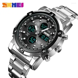 Wristwatches Skmei Mens Watches Top Sports Watch Stainless Steel Strap Quartz Wristwatch Men Clock Multifunctional Three-time
