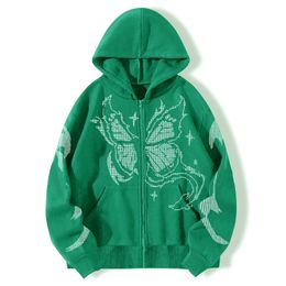 Woman Designer Hoodies New Y2K High Count Matrix Butterfly Print Zipper Hoodie Casual Loose Hoodie Men Cardigan Coat