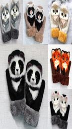 New 22cm Adorable Girls Winter Gloves Featured Animals Cat Dog Panda Design Warm Outdoor Mittens Kids Costume Accessory Cute Glove8292000