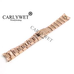 CARLYWET 20mm Newest 316L Stainless Steel Rose Gold Solid Curved End Screw Links Deployment Clasp Watch Band Strap Bracelet310I