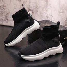 Casual Shoes Streets Black High Tops For Men Air Mesh Platform Causal Flats Breathable Knit Socks Loafers Sports Walking Sneakers