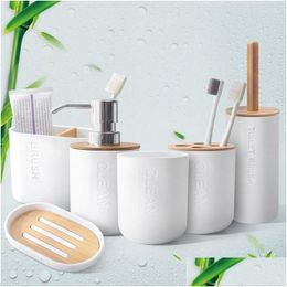 Bath Accessory Set Toothbrush Holder Modern Household Room Supply Shower Gel Dish Bamboo Soap Dispenser Rack Cup Bathroom Accessories Dh9Bj