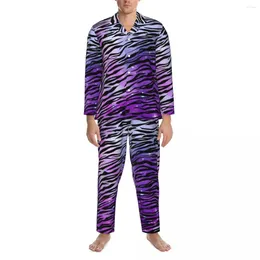 Men's Sleepwear Tiger Print Pyjama Sets Autumn Black And Purple Kawaii Leisure 2 Piece Casual Oversize Printed Nightwear Gift