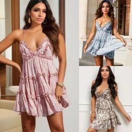 Casual Dresses 2024 Arrival Womens Printed Halter Lace Evneing Party Sexy Camisole Ladies Fashion Daily Wear Clothes Dress