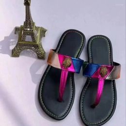 Storage Bags Hardware Diamond Buckle Flip-flops Fashion Ladies Sandals Flat Beach Casual Women Slippers Color Matching Indoor Slides