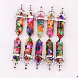 Charms Resin Hexagonal Column Chakra Pendants Healing Crystal For Necklace Jewelry Making Drop Delivery Findings Components Dhcfj