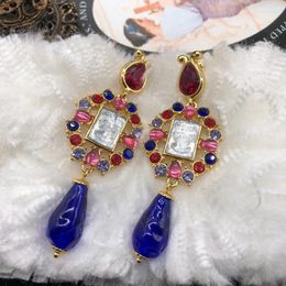 Stud Earrings Vintage Medieva Women's Jewelry For Girls Red And Blue Color Matching Long Earring Clip Gift Party Show Daily Fashion