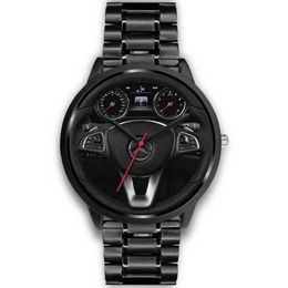 2022 New Luxury Men Metal Custom Car Steering Wheel Speedometer Stainls Steel Band Car Wheel Quartz Watch277p