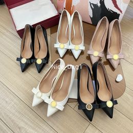 Shoes Women's Shoes Designer Sandals Dress Satin heels Pointy halter bow tie Gold buckle Leather shoes 8cm luxury designer party wedding heels 34-41