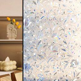 Window Stickers 100CM Privacy Film Tulip Flower Pattern 3D Opaque Frosted Static Cling Glass Decorative Sticker Home UV Blocking Paster