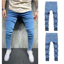 High Quality Mens Tight Fitting Gold Classic Versatile Blue Denim Leggings New Model