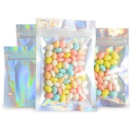 Resealable Plastic Retail foodgrade Packaging Bags Holographic Aluminium Foil Pouch Smell Proof mylar Bag for Food Storage 2types 9634558