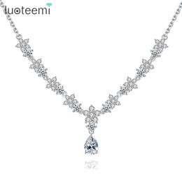 Necklaces Luoteemi Multiple Shinning Cubic Zirconia Flowers Wedding Bridal Necklace for Women Simple Big Waterdrop Christmas Gifts