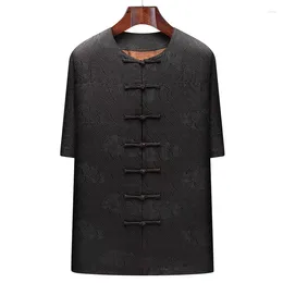 Men's Casual Shirts Heavy Xiangyun Yarn Tang Suit Summer Short Sleeve Silk Mulberry Chinese Clothing Style Top