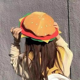 Berets Adults Hamburger Hat Cute Funny Realistic Cozy Stretchy Costume Accessories Soft Men Women Fast Food Cap For Gift