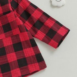 Clothing Sets Kids Boys Girls Autumn 2PCS Pants Christmas Plaid Outfit Long Sleeve Lapel Button Shirt Tops And
