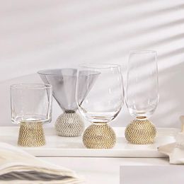 Wine Glasses Toasting Gold Rim Champagne Flutes Crystal Sparkling Diamond Glass Cocktail Martini Drinking Drop Delivery Home Garden Ki Oty8D