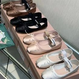 Luxury Paris ballet fashion designer professional dance shoes satin platform bow shallow mouth single flat sandals for women shoe 35-40