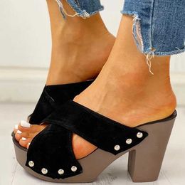 Terlik Kadın Sandalet Yüksek Topuklu Yaz Platform Ayakkabı Chaussure Femme Açık Sandale Ayakkabı Sandalyas De Jer Beach Slaytlar H240322
