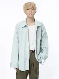 Men's Casual Shirts SYUHGFA Korean Male Shirt Turn Down Collar Solid Colour Men Clothing Long Sleeve Niche Design 2024 Spring