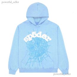 Men's Hoodies Sweatshirts 2023 Sky Blue Sp5der 555555 Hoodie Men Women High Quality Angel Number Puff Pastry Printing Graphic Spider Web Sweatshirts 352