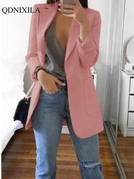 Spring Womens Jacket Pink White Long Blazer Oversize Elegant Fashion Casual Office Wear Female Slim Cardigan Suit Coat 240318