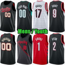 Custom Mens Youth Scoot Henderson Basketball Jersey Deandre Ayton Portlands Williams Trails Jerami Grant Blazer Anfernee Simons Shaedon Sharpe Malcolm Brogdon