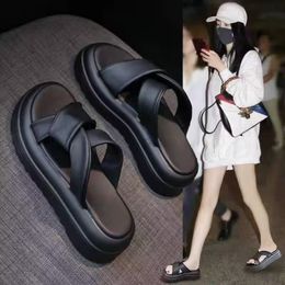 Platform Cross Slippers Women's Summer Fashion All Comfortable Casual Increase Beautiful Non-Slip Beach Sandals