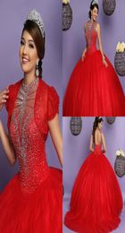 ball gowns red quinceanera dresses with jacket high neck beaded top puffy full length open back prom evening dress lace up gown 204714431