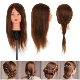 Tools 24" 100% Real Human Hair Hairdressing Training Head Dummy Head Salon Head + Clamp Practise Head Hairdressing Practise Tool