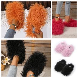 Sandal Furs Slippers Mule Women men Daily Wear Fur Shoes Slides White Black Orange Metal Chain Casual Flats Shoes Trainer GAI Sneaker