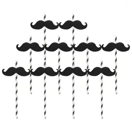 Disposable Cups Straws 20Pcs Man Mustache Paper Striped Drinking Decorative Beverage For Shower Birthday Party Black